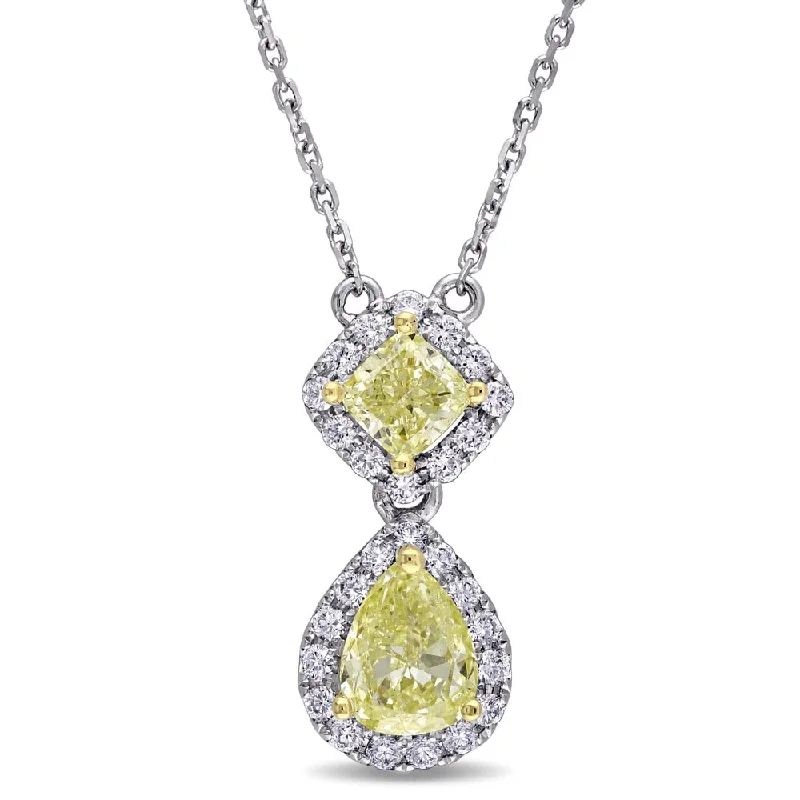 celestial pendant necklace silver -Miadora Signature Collection 14k 2-tone White and Yellow Gold 2ct TDW Pear and Cushion-cut Yellow Diamond Necklace (G-H,SI1-SI2)