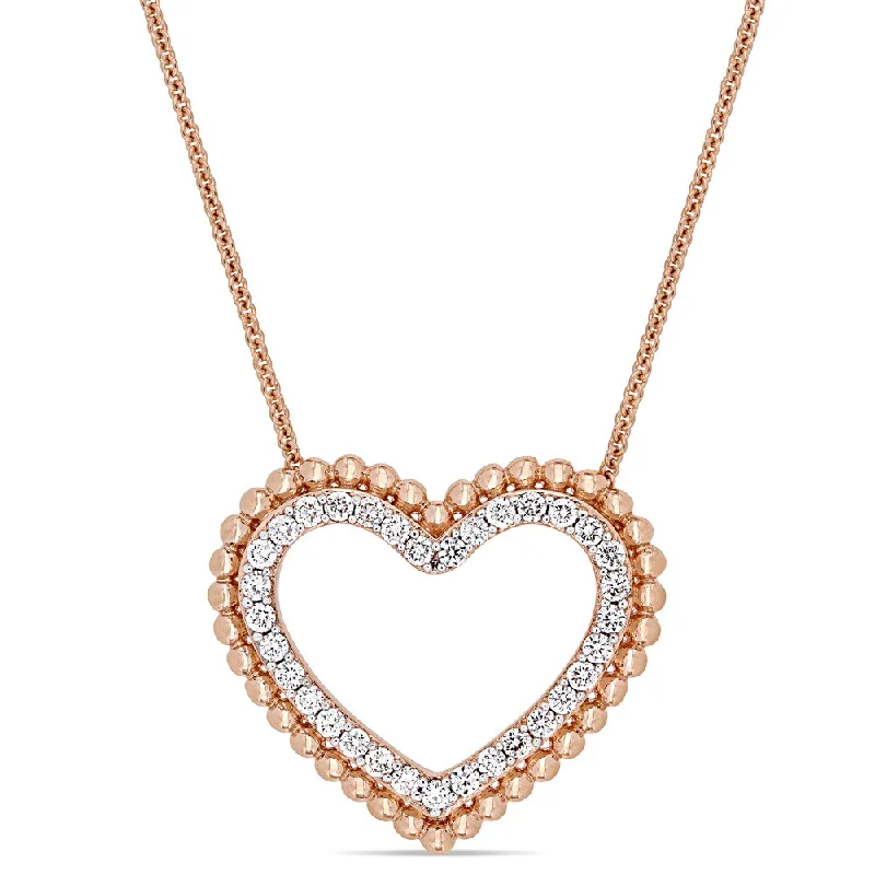 geometric pendant necklace gold -Miadora Signature Collection 14k Rose Gold 1/2ct TDW Diamond Open Heart Beaded Halo Necklace