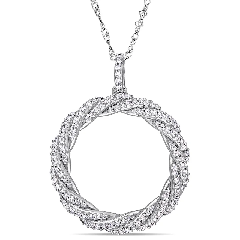 custom necklace with gemstone pendant -Miadora Signature Collection 14k White Gold 1/2ct TDW Diamond Twisted Open Circle Necklace