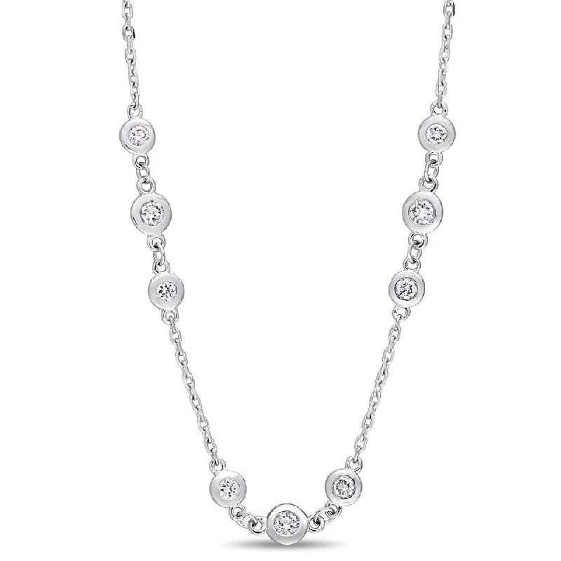 custom engraved moon necklace -Miadora Signature Collection 14k White Gold 2-1/4ct TDW Diamond Triple Station 24-Inch Necklace