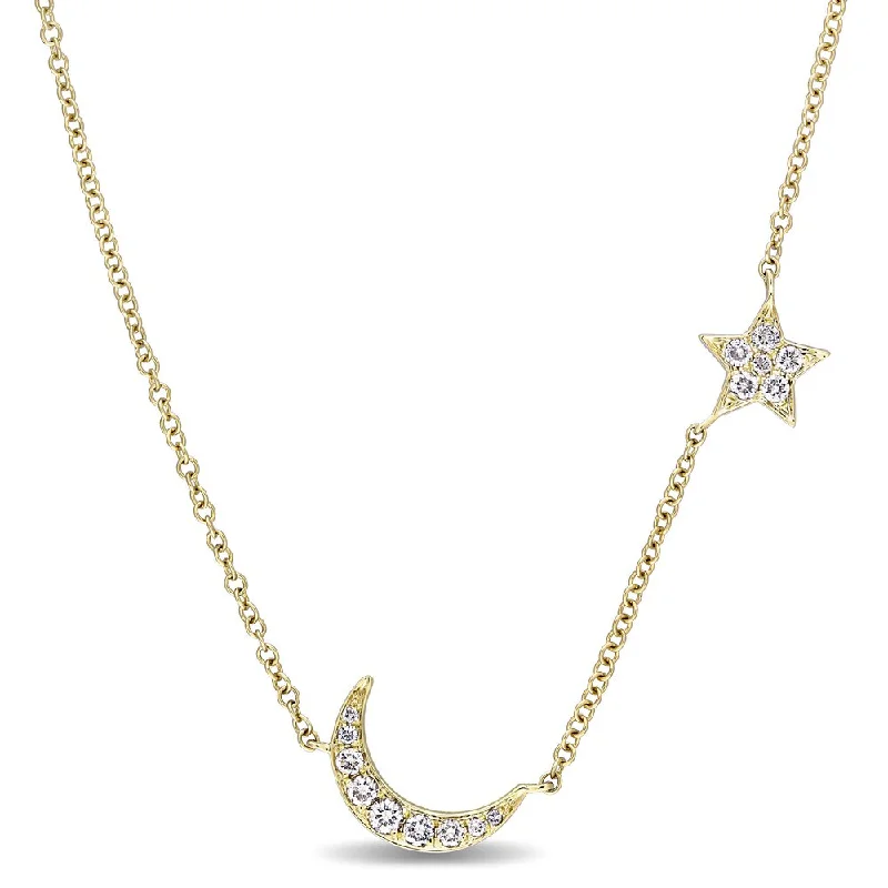 custom love heart pendant necklace -Miadora Signature Collection 14k Yellow Gold 1/6ct TDW Diamond Star and Moon Station Necklace - White