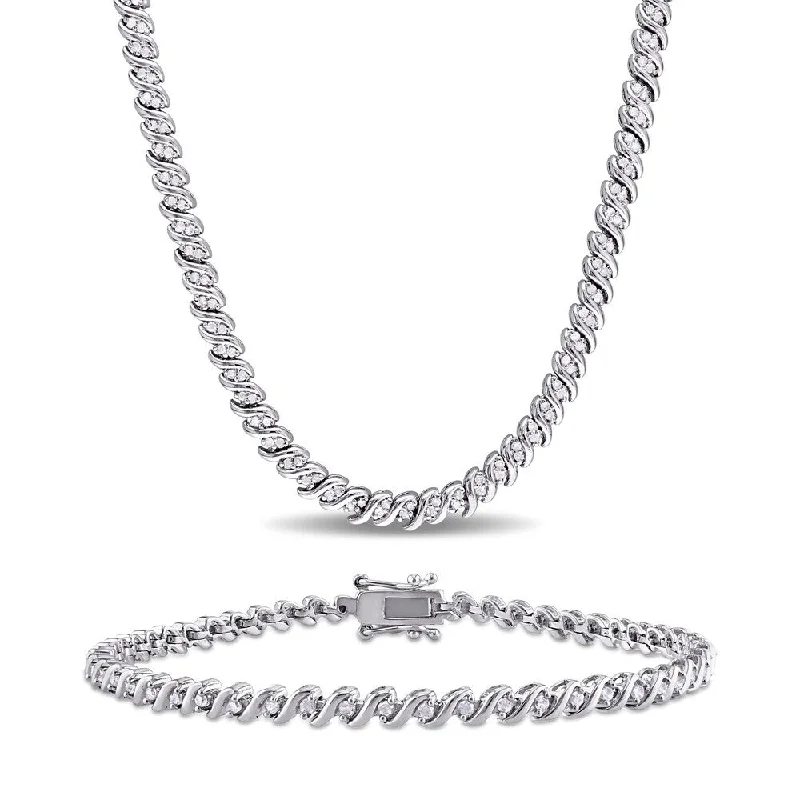 crystal star pendant necklace silver -Miadora Sterling Silver 1 1/2ct TDW Diamond S-Link Tennis Necklace and Bracelet Set