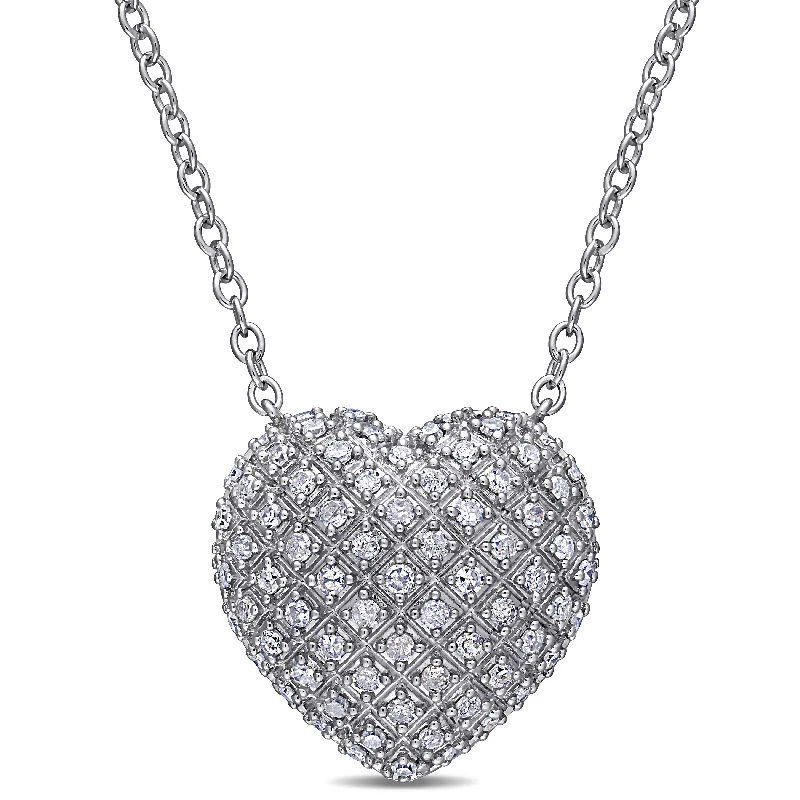 unique bar pendant necklace gold -Miadora Sterling Silver 1ct TDW Diamond Clustered Heart Necklace