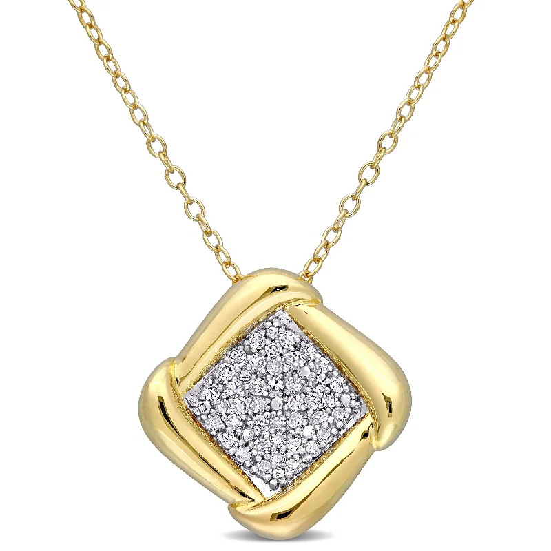 celestial pendant necklace gold -Miadora Yellow Plated Sterling Silver 1/5ct TDW Diamond Cluster Square Necklace