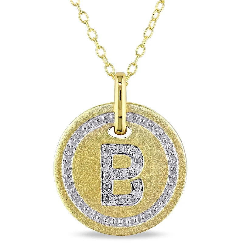 custom engraved pendant necklace gold -Miadora Yellow Plated Sterling Silver Diamond B-Initial Halo Charm Necklace