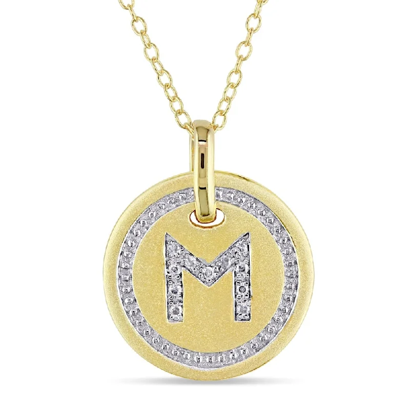 women’s gold pendant necklace -Miadora Yellow Plated Sterling Silver Diamond M-Initial Halo Charm Necklace