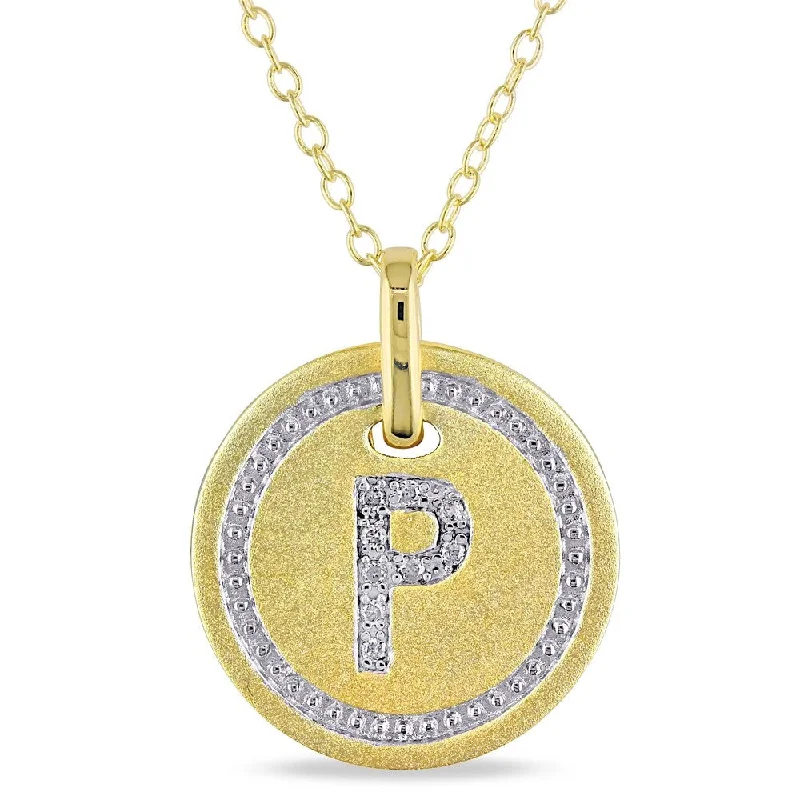 elegant gemstone pendant necklace silver -Miadora Yellow Plated Sterling Silver Diamond P-Initial Halo Charm Necklace