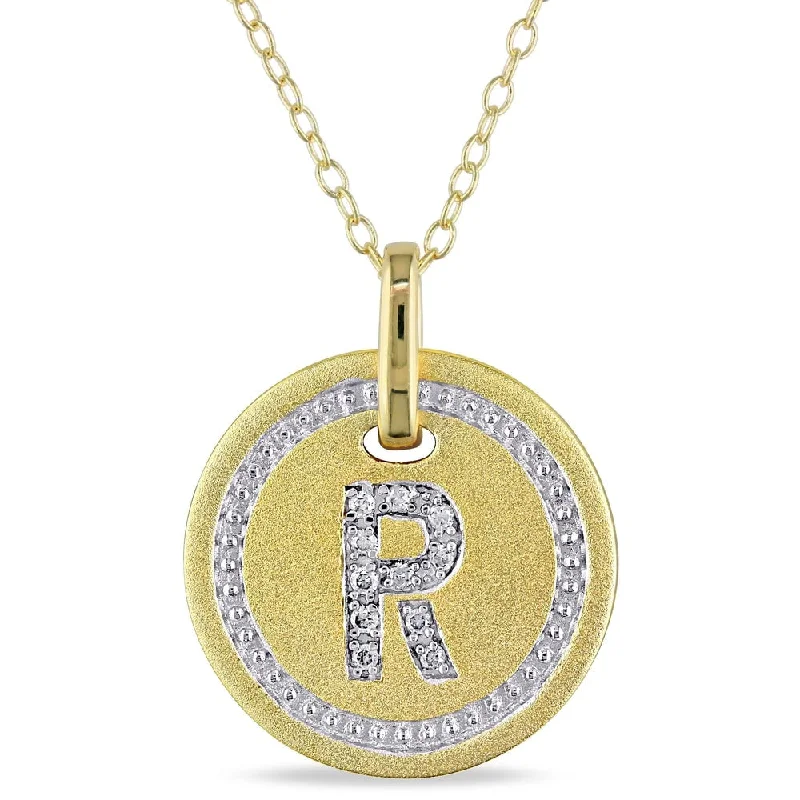 personalized infinity necklace for women -Miadora Yellow Plated Sterling Silver Diamond R-Initial Halo Charm Necklace