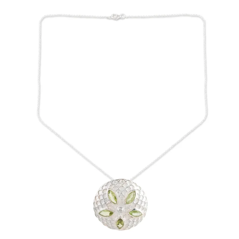 personalized necklace with crystal pendant -Novica Handmade Chrysanthemum Star Peridot Pendant Necklace