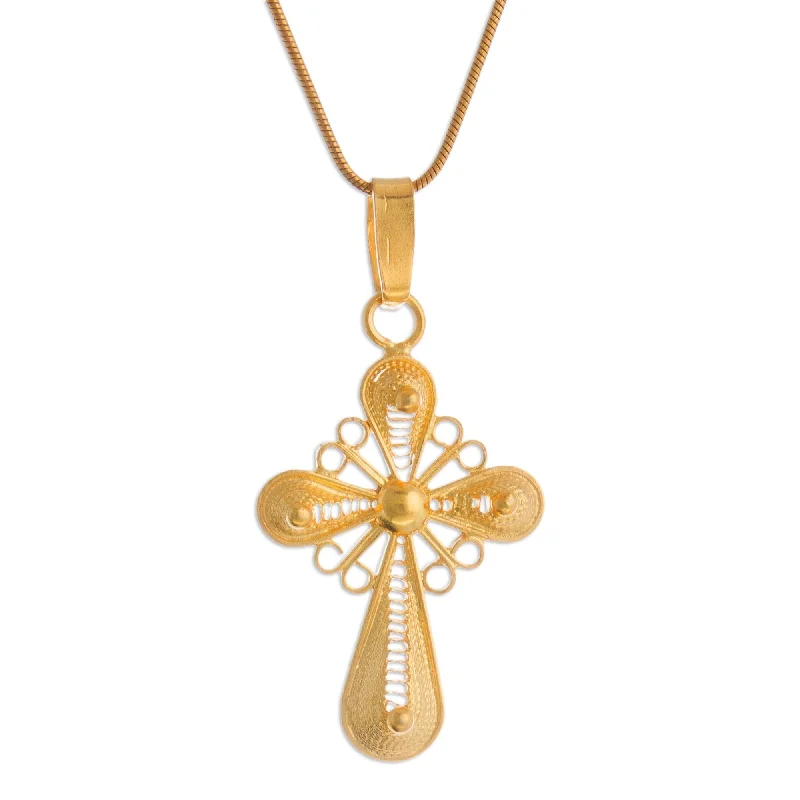 handmade gold pendant necklace -Novica Handmade Cross Of Faith Gold Plated Filigree Cross Necklace