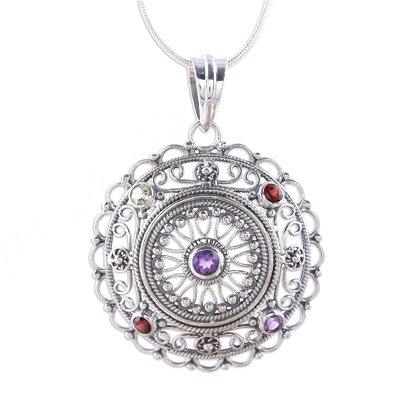 gold pendant necklace for men -Novica Handmade Gemstone Mandala Multi-Gemstone Pendant Necklace