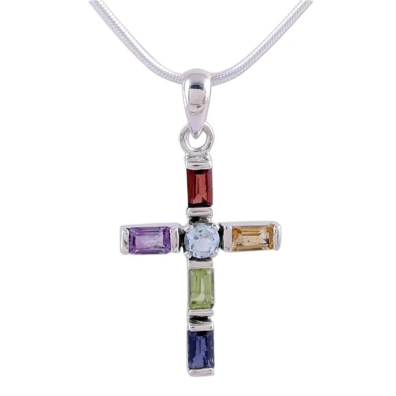 handmade heart pendant necklace -Novica Handmade Kolkata Cross Multi-Gemstone Cross Choker