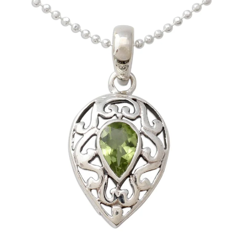 silver bar pendant necklace for men -Novica Handmade Lime Lace Peridot Pendant Necklace