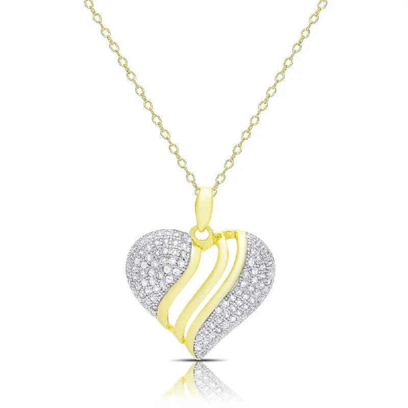 handmade pendant necklace with birthstone -Samantha Stone Gold Over Silver Cubic Zirconia Heart Necklace