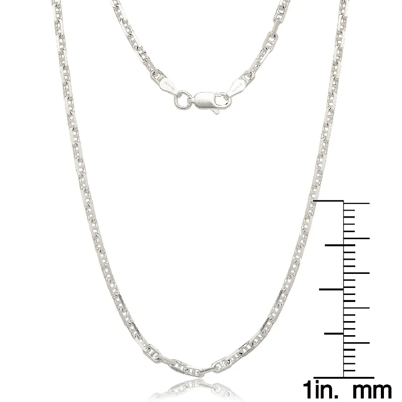 luxury gold pendant necklace -Sterling Silver Italian 3mm Anchor Mariner Chain Necklace - White