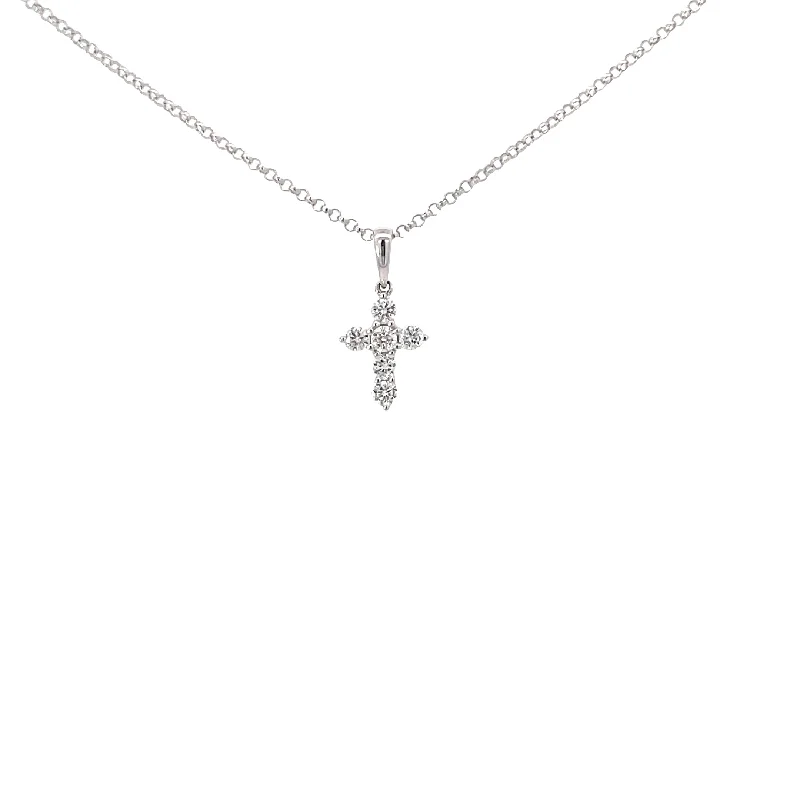 simple silver heart pendant necklace -White Gold Diamond Mini Cross Necklace