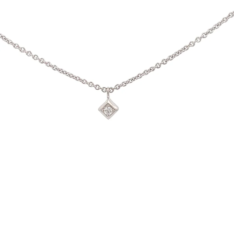 silver pendant necklace with charm -White Modern Electrum Diamond Solitaire Necklace