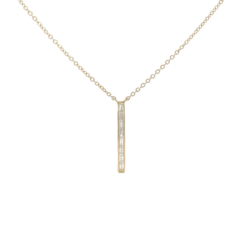 crystal pendant necklace for brides -Yellow Gold Diamond Baguette Bar Necklace