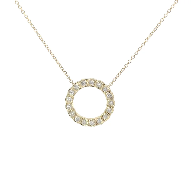 celestial pendant necklace gold -Yellow Gold Diamond Circle Pendant Necklace