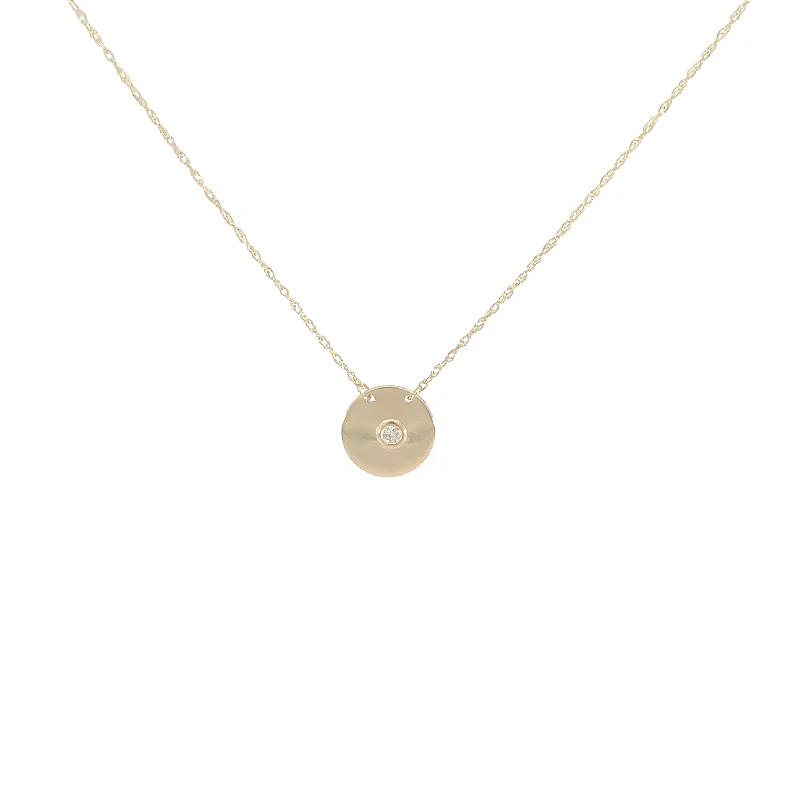 celestial moonstone pendant necklace -Yellow Gold Diamond Disk Necklace