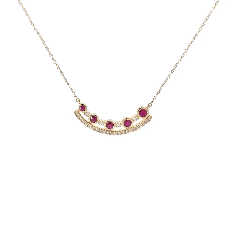 women’s custom pendant necklace silver -Yellow Gold Diamond Ruby Bar Pendant Necklace