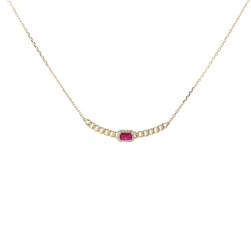 simple bar necklace pendant gold -Yellow Gold Diamond Ruby Chain Bar Necklace