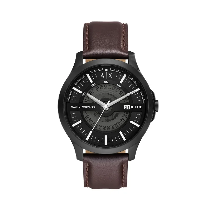 elegant women’s watches with leather straps and slim, sleek faces -Armani Exchange Analog Black Dial Men's Watch-AX2446