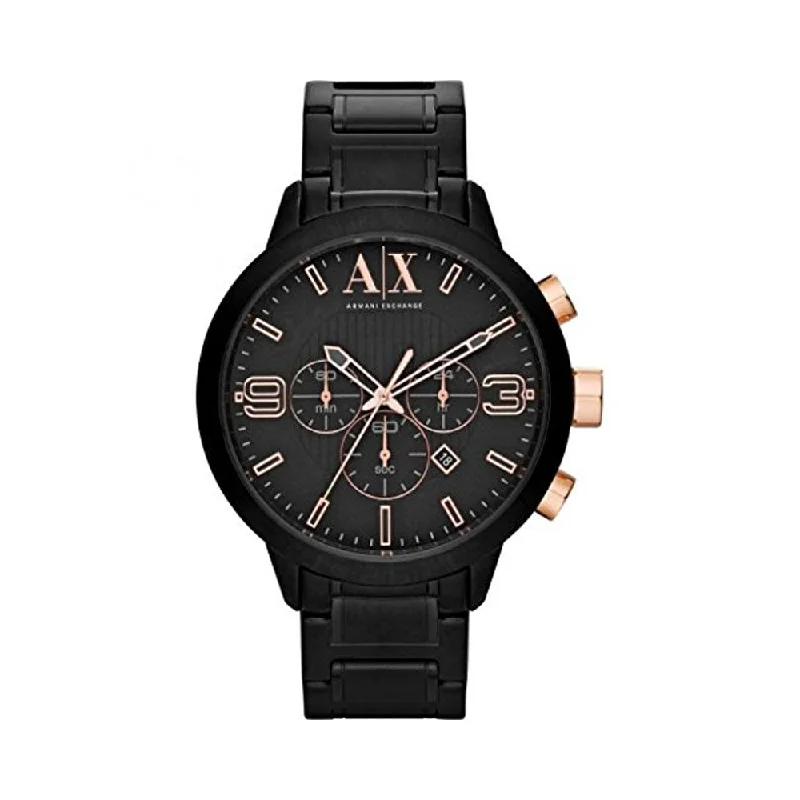 sport watches for women with heart rate and step tracking -Armani Exchange Atlc Chronograph Black Dial Black Ion-Plated Mens Watch AX1350