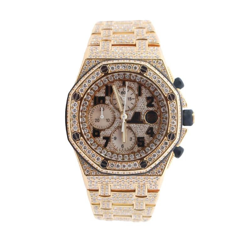 digital watches for women with customizable faces and waterproof features -Audemars Piguet Royal Oak Iced Out Yellow Gold 42mm Custom Arabic Dial Watch Reference# 26170OR