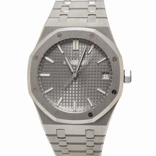 high-tech men's watches with advanced fitness tracking and alerts -Audemars Piguet Royal Oak Stainless Steel 41mm Slate Grey "Grande Tapisserie" Stick Dial Watch Reference #: 15500ST.OO.1220ST.02