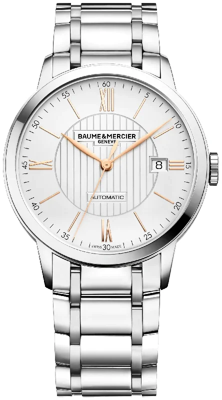 smartwatches for women with sleep tracking and step counting features -Baume & Mercier Classima Automatic Stainless Steel Silver-Tone Dial Date Mens Watch MOA10374