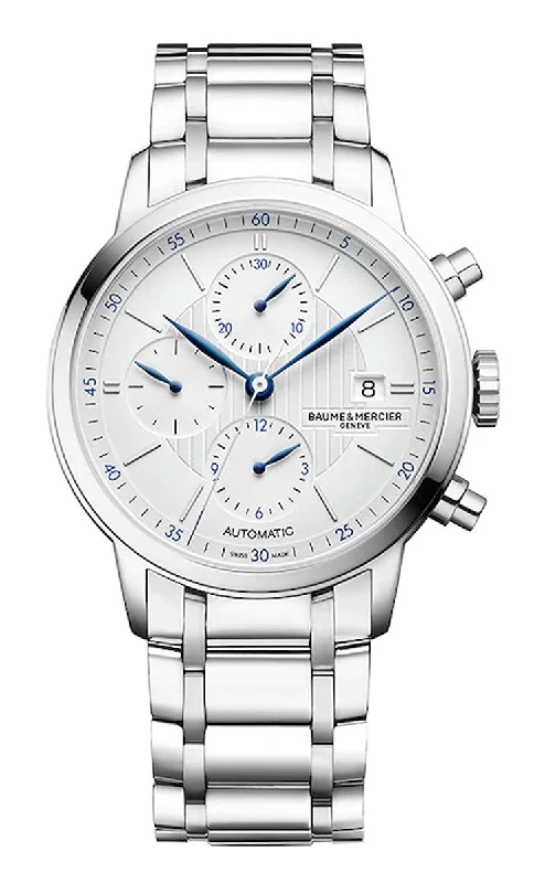 watches for women with sleek designs and adjustable metal straps -Baume & Mercier Classima Chronograph Stainless Steel Automatic Silver Dial Date Mens Watch M0A10331