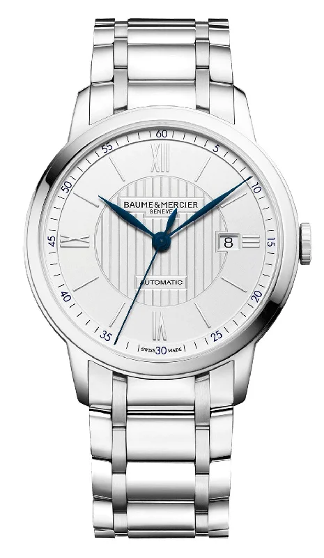 best watches for women with unique materials and colorful designs -Baume & Mercier Classima Stainless Steel Automatic Silver Dial Date Mens Watch M0A10334