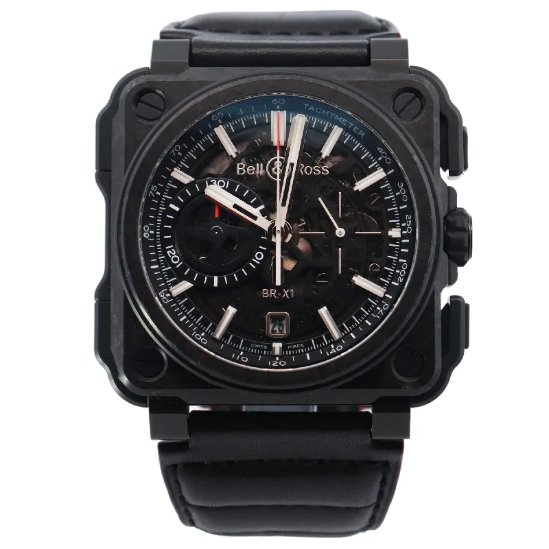 elegant watches for men with modern features and durable bands -Bell & Ross BR-X1 Chronograph Forged Carbon 48mm Skeleton Stick Dial Watch Reference# BR X1-CE-CF-BLACK