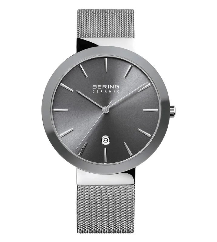 men's watches with chronograph function and black leather straps -Bering Classic Grey Dial Women 40mm