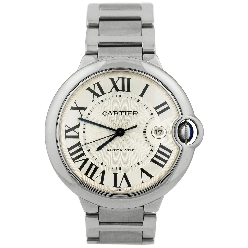 men's watches with quartz movements and stylish leather bands -Cartier Ballon Bleu Stainless Steel 42mm White Roman Dial Watch Reference #: W69012Z4