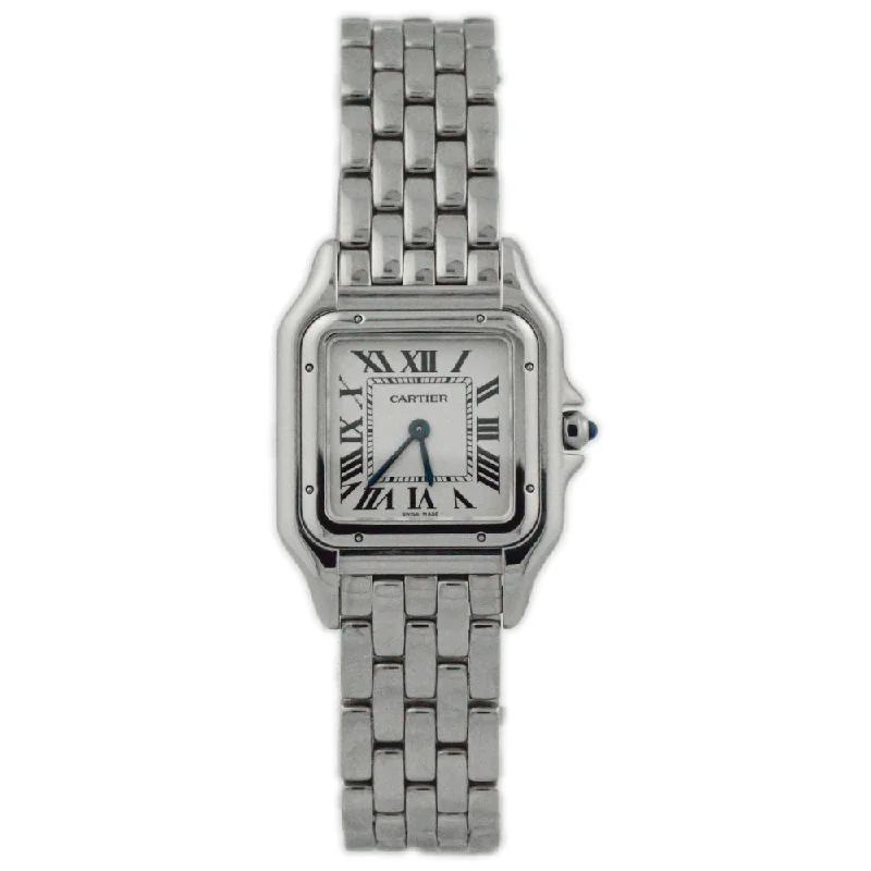 rugged men's watches with fitness tracking and high water resistance -Cartier Panthere Stainless Steel 27mm x 37mm White Roman Dial Watch Reference# WSPN0007