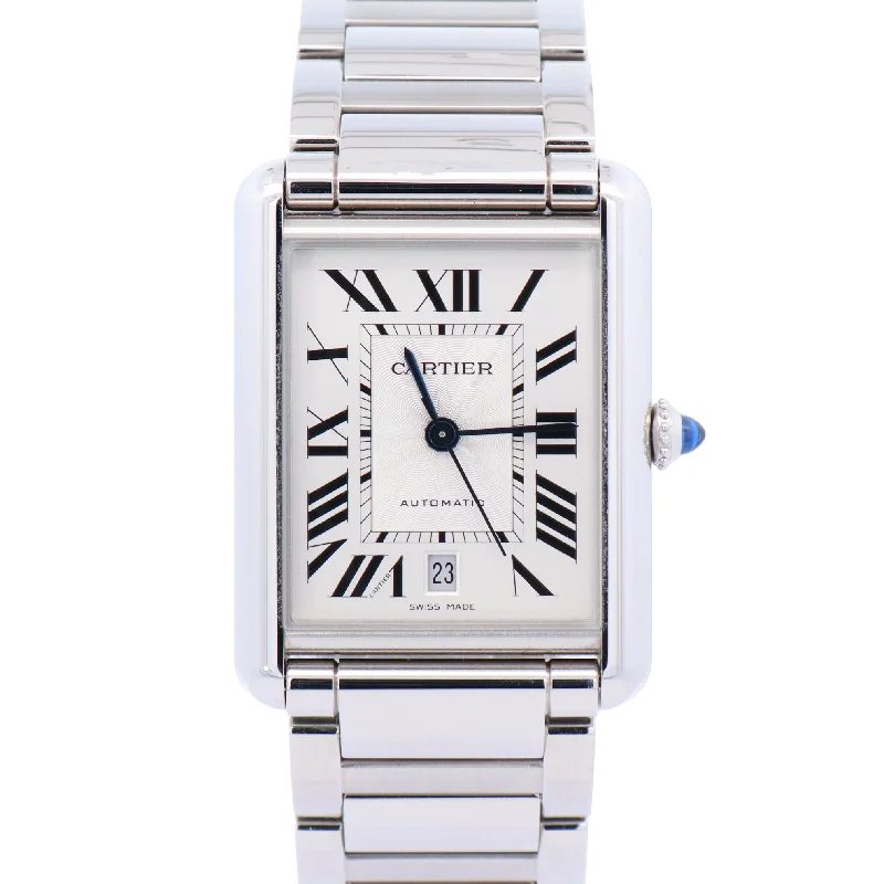 luxury watches for men with intricate dial designs and quality materials -Cartier Tank 41x31mm Silver Dial Ref# WSTA0053