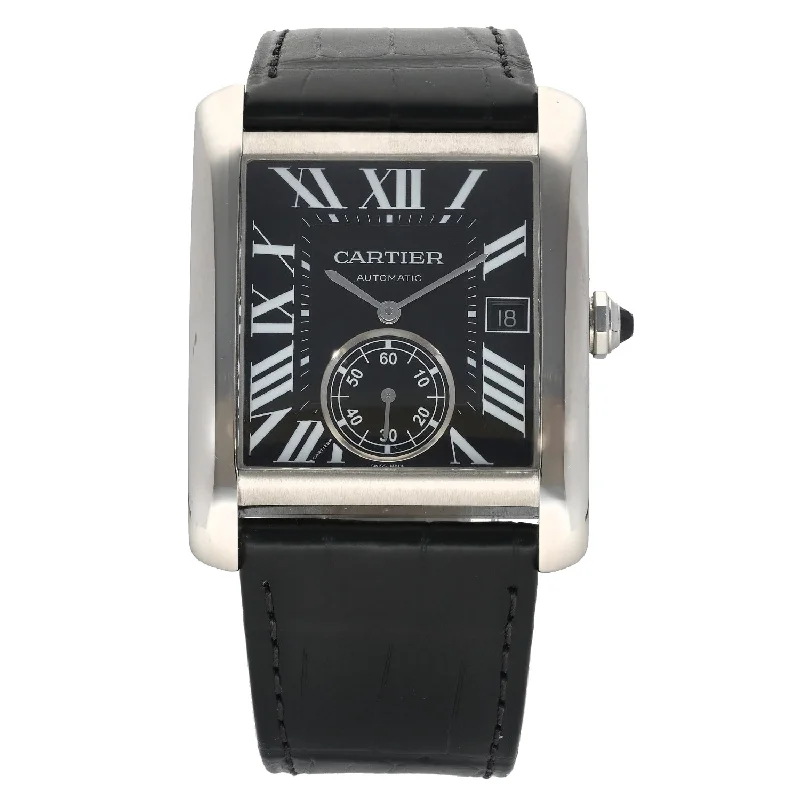 men's watches with chronograph function and black leather straps -Cartier Tank MC 3589 34mm Stainless Steel Watch