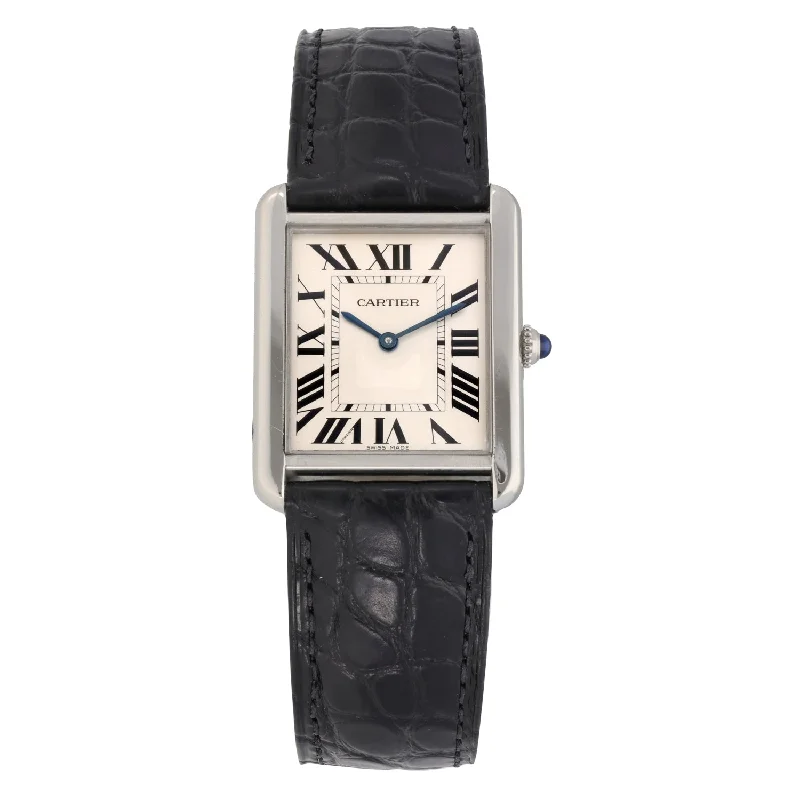 classic analog watches for men with day-date complications -Cartier Tank Solo 3169 27mm Stainless Steel Watch