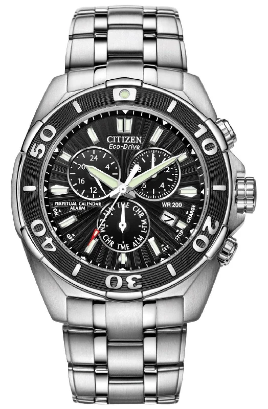 luxury watches for men with sapphire glass and high-end materials -Citizen Signature Chronograph Steel Perpetual Calendar Dual Time Alarm Divers Quartz Eco-Drive Date Mens Watch BL5440-58E