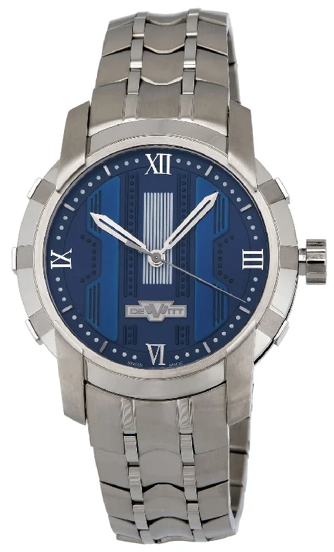 stylish watches for men with leather and metal hybrid straps -Dewitt Glorious Knight Automatic Steel Mens Watch Blue Dial FTV.HMS.003.S