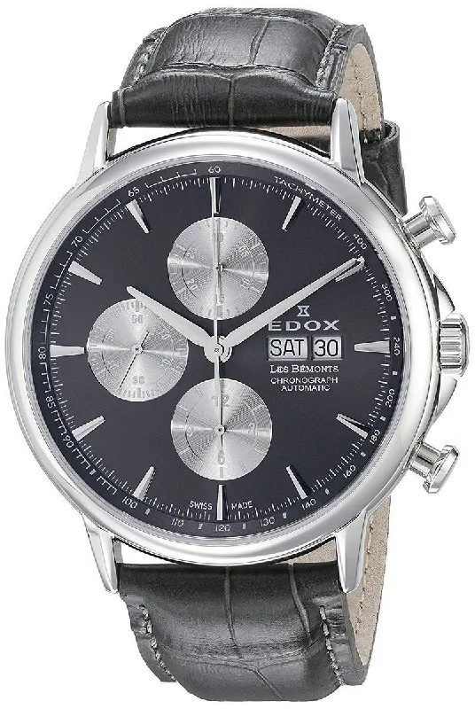 rugged watches for men with multi-functional displays and water resistance -Edox Les Bemonts 01120 3 GIN Stainless Steel Mens Watch Chronograph Steel Bezel Automatic