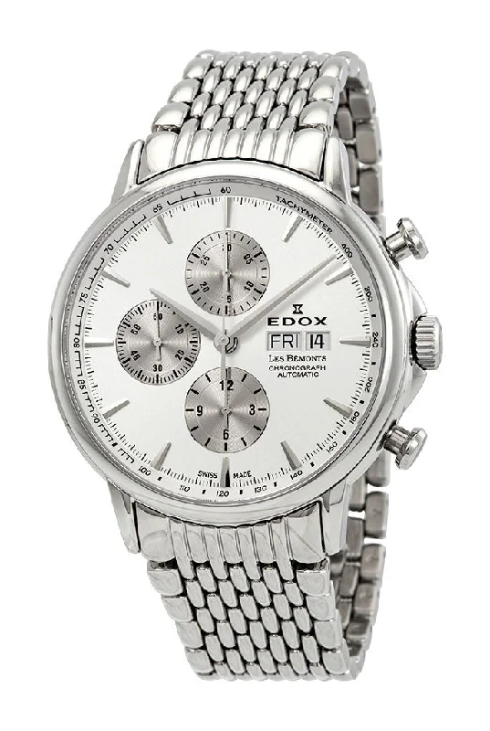 women’s watches with interchangeable bands and elegant details -Edox Les Bemonts Swiss Automatic Chronograph Date Silver Dial Stainless Steel Men's Watch 01120-3M-AIN