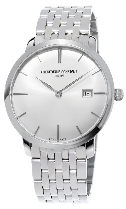 watches for women with silver cases and minimalist designs -Frederique Constant Slimline Automatic Stainless Steel Mens Watch Silver Dial Calendar FC-306S4S6B