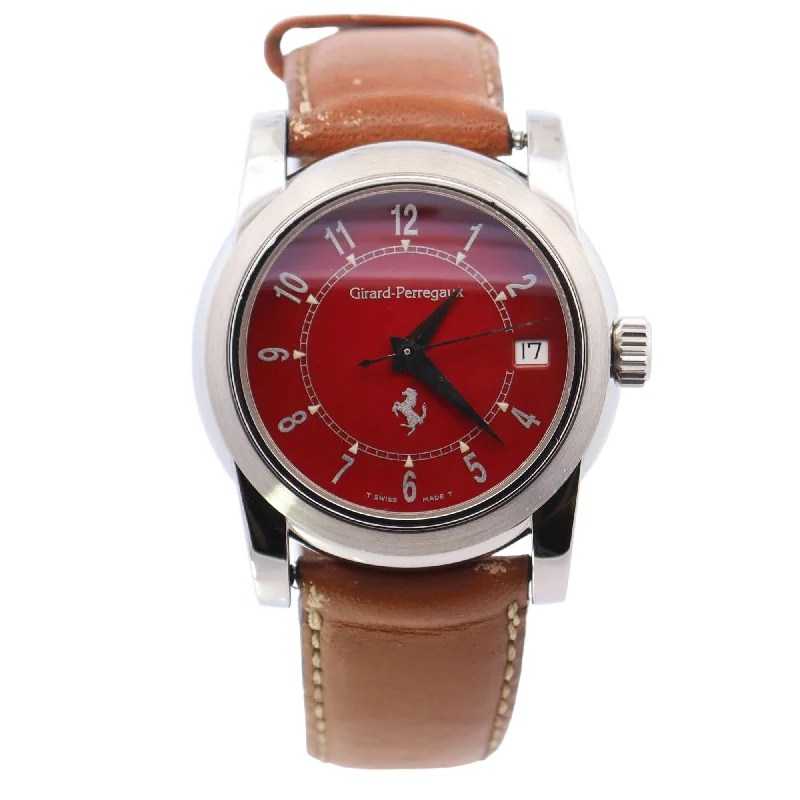 sport watches for men with activity and health tracking features -Girard Perregaux Pour Ferrari Stainless Steel 35mm Red Arabic Dial Watch Reference# 8025