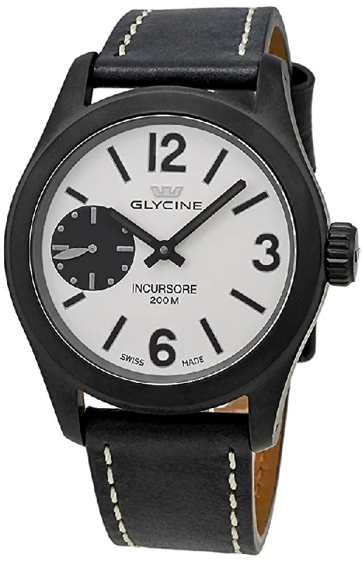 best watches for women with stainless steel bands and diamond accents -Glycine Incursore Manual Wind Black PVD Steel Mens Strap Swiss Watch 3873.91 LB9B