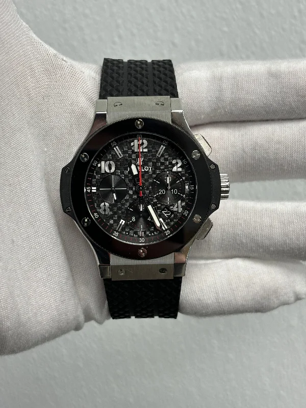 men's watches with multi-functionality and digital displays -Hublot Big Bang Stainless Steel 44mm Black Carbon Dial Watch Reference# 301.SB.131.RX