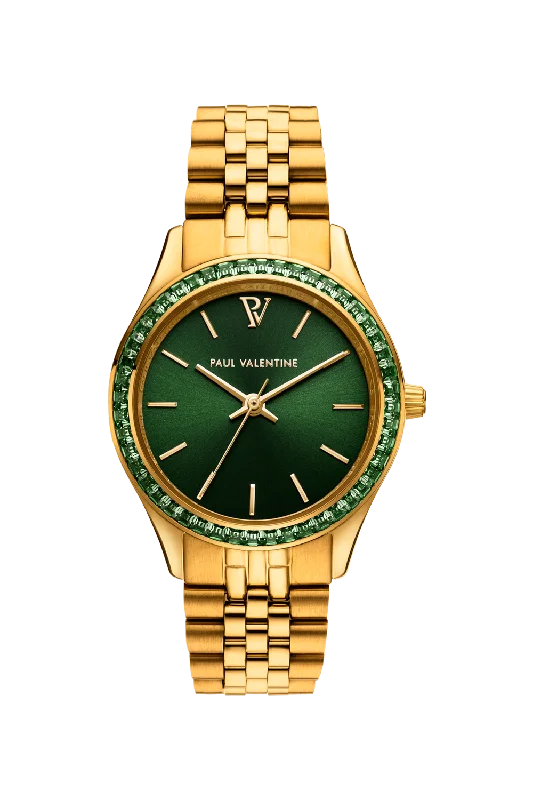 watches for women with simple designs and modern functionalities -Iconia Crystal Gold Green