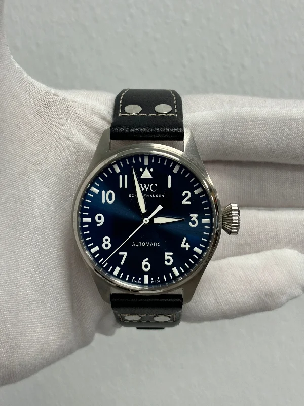 luxury watches for men with polished ceramic and metal hybrid bands -IWC Big Pilot Stainless Steel 43mm Blue Arabic Dial Watch Reference# IW329303